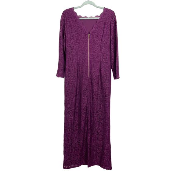 Adrianna Papell Lace Maxi Dress Purple 14 Petite Shortened Wedding Guest Formal - Picture 6 of 13